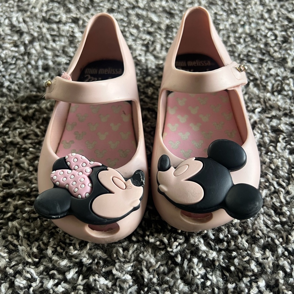 Mini Melissa Pink Kids Shoes with Mickey and Minnie Design
